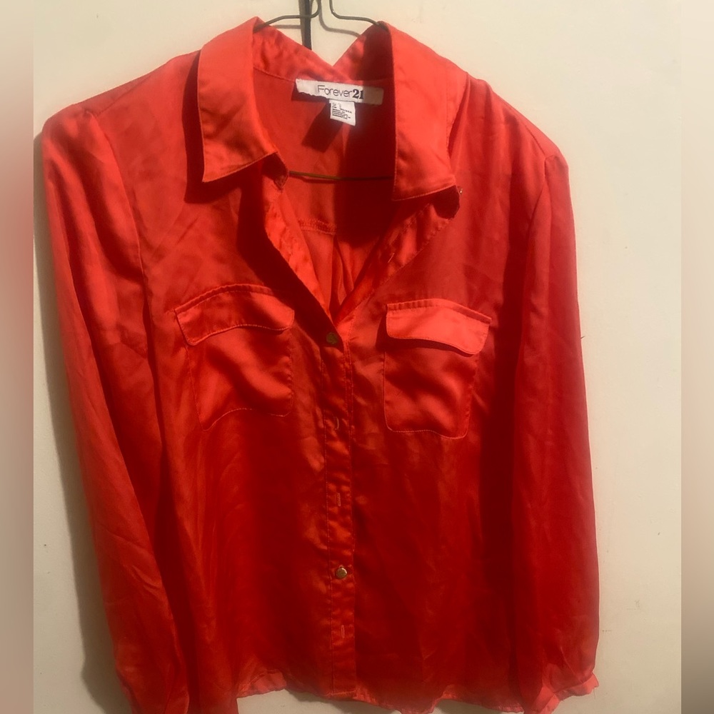 Red Satin Button Up women’s shirt